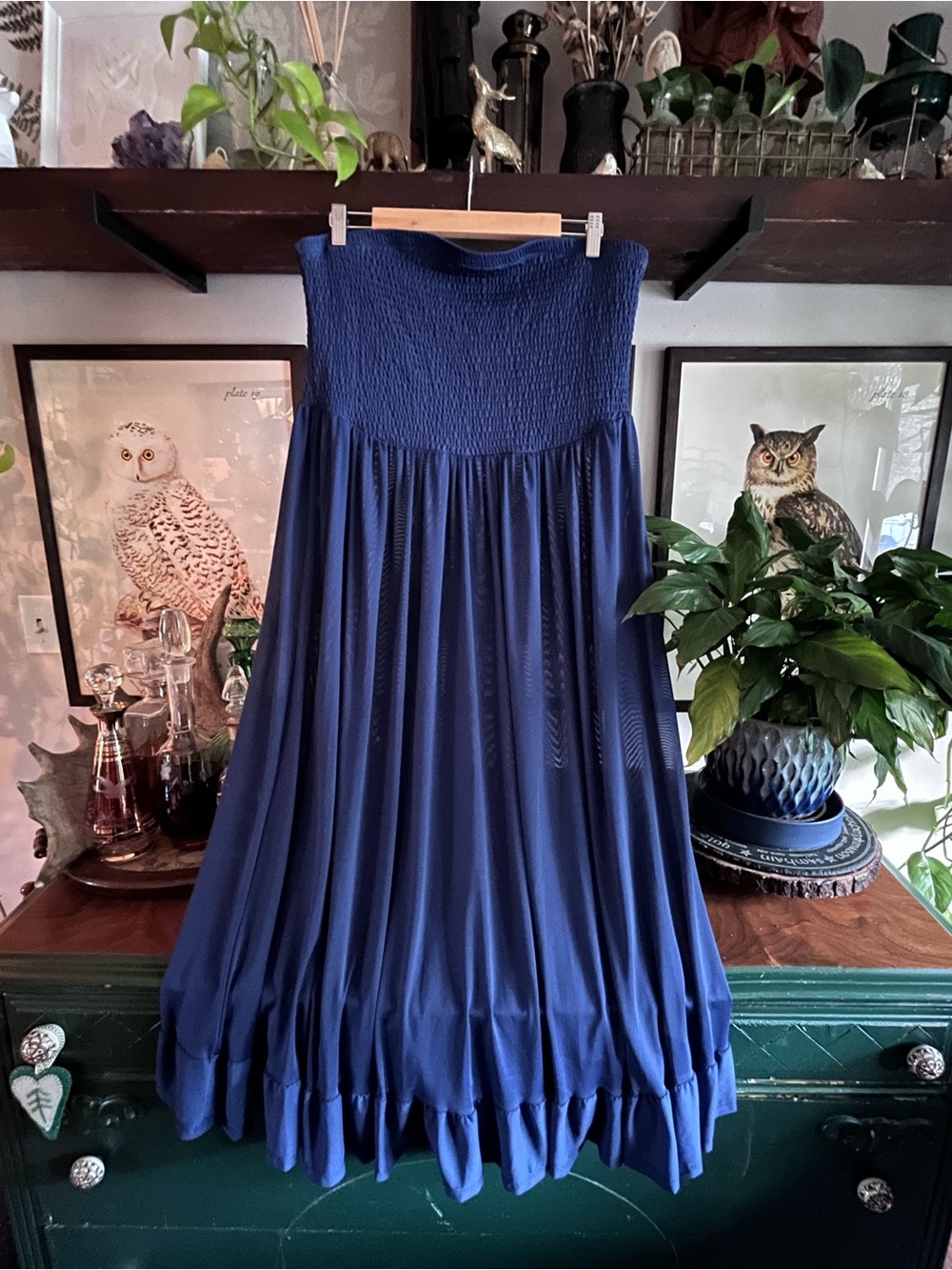 torrid Navy Blue Strapless Smocked sheer swim coverup